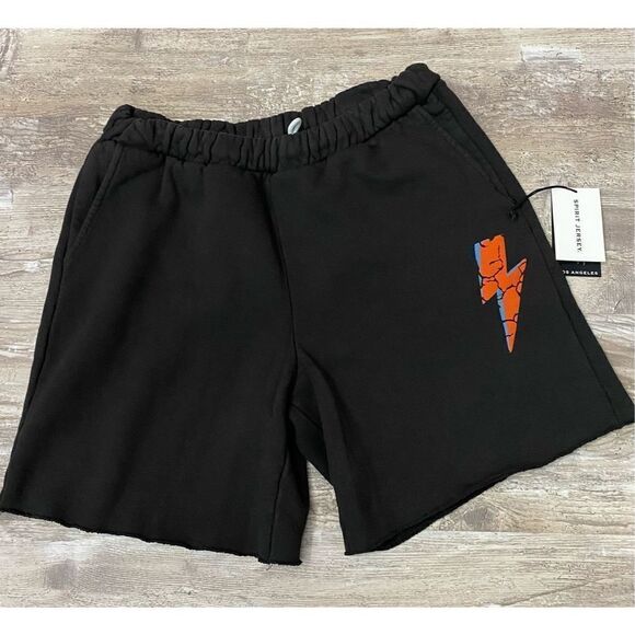Spirit Jersey Black Mens Sweat Shorts Elastic Draw String Waist Sz Large - Picture 1 of 3